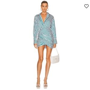 Monse Striped Wrapped Mini Shirtdress - Sea Green White